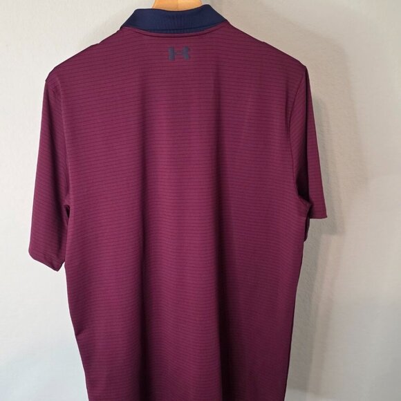 Under Armour L/Tall Polo Loose Fit UPF 50+ Burgundy Stripe 4-Way Stretch NWT - Picture 2 of 6